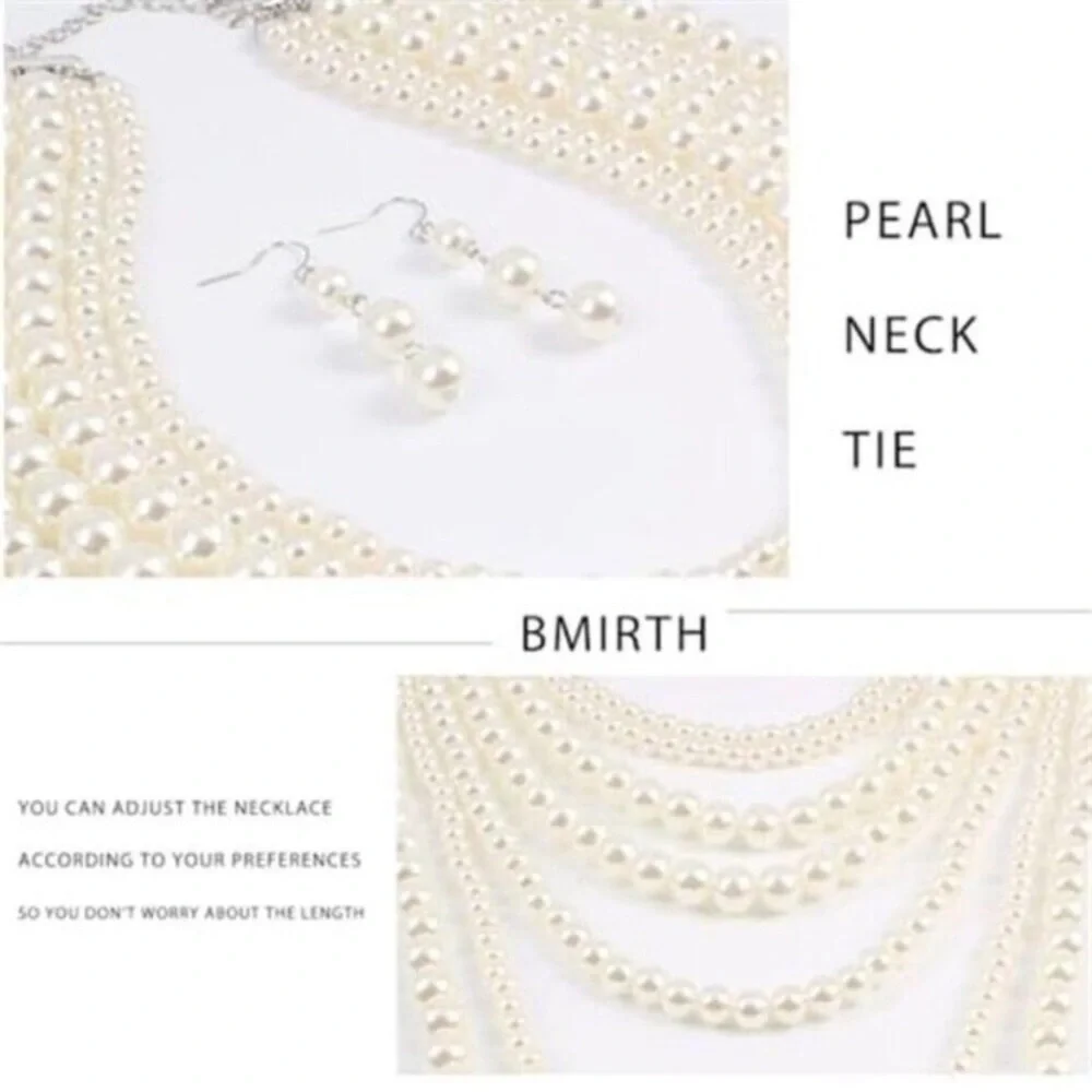 Long Lab Pearl Necklace Layered Pearls and Earrings Set Pearl Body Jewelry